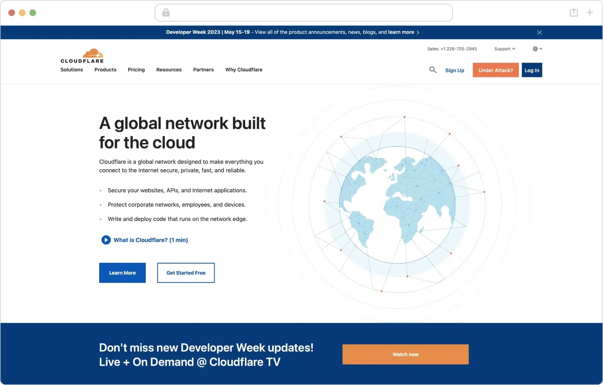 Page d'accueil du fournisseur de CDN Cloudflare
