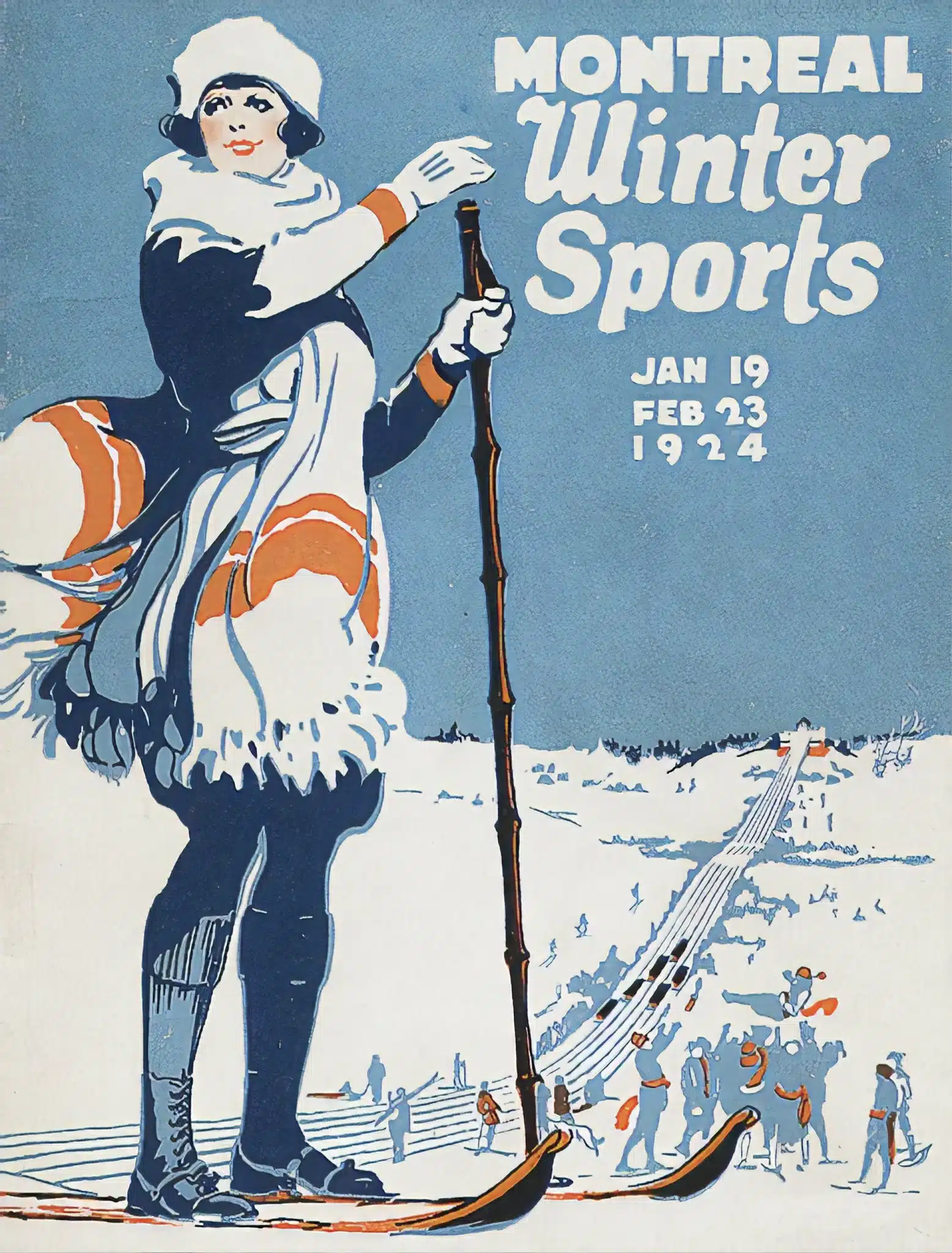 Illustration d'une femme en ski faisant la promotion des sports d'hiver de la ville de Montréal