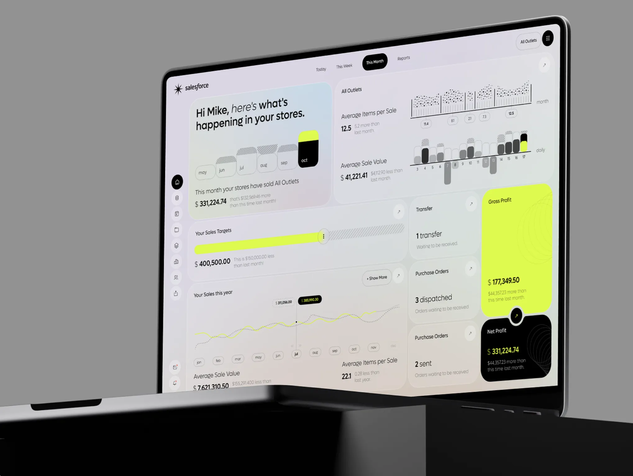 Interface web avec couleur jaune fluorescente qui attire l'attention sur un élément graphique